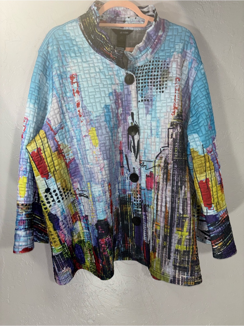 Ali Miles Multicolor Abstract Printed Tunic Jacket - Blue, Purple, Yellow - Picture 10 of 12